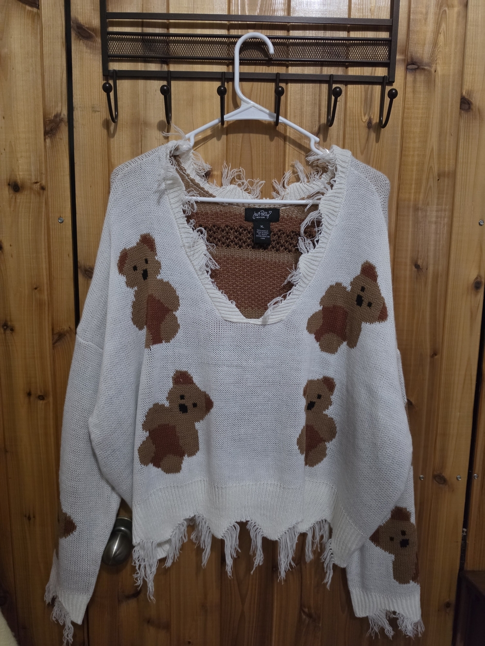 Just Polly New York Distressed Teddy Bear Sweater NWOT - Picture 8 of 11